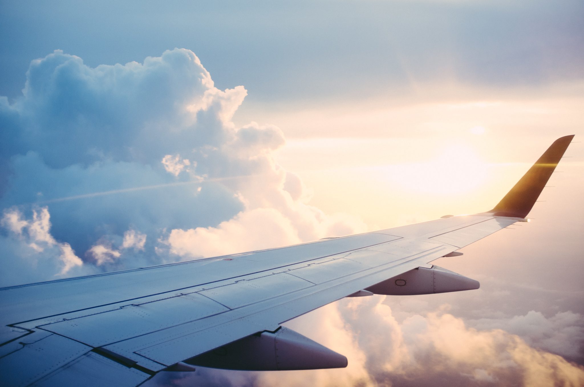 Plane flying through the air