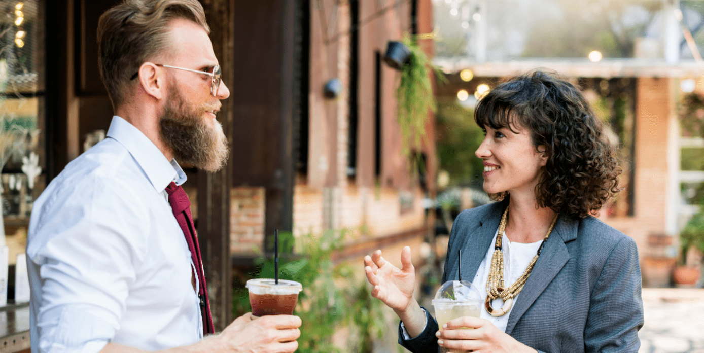 man and woman having a conversation