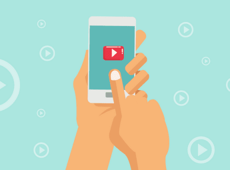 hands holding smartphone with youtube play button