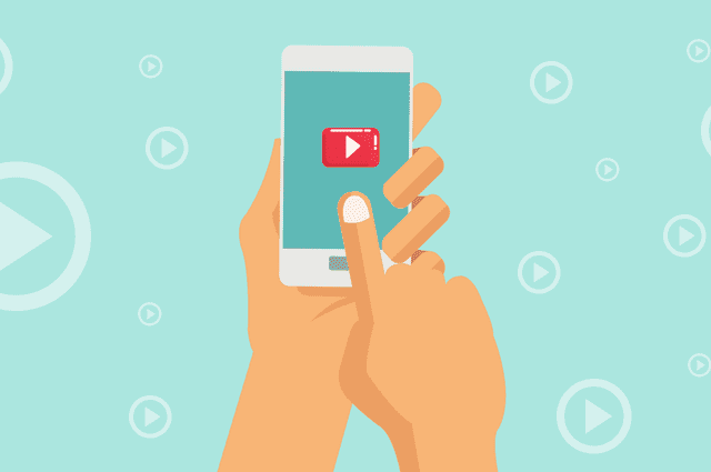 hands holding smartphone with youtube play button